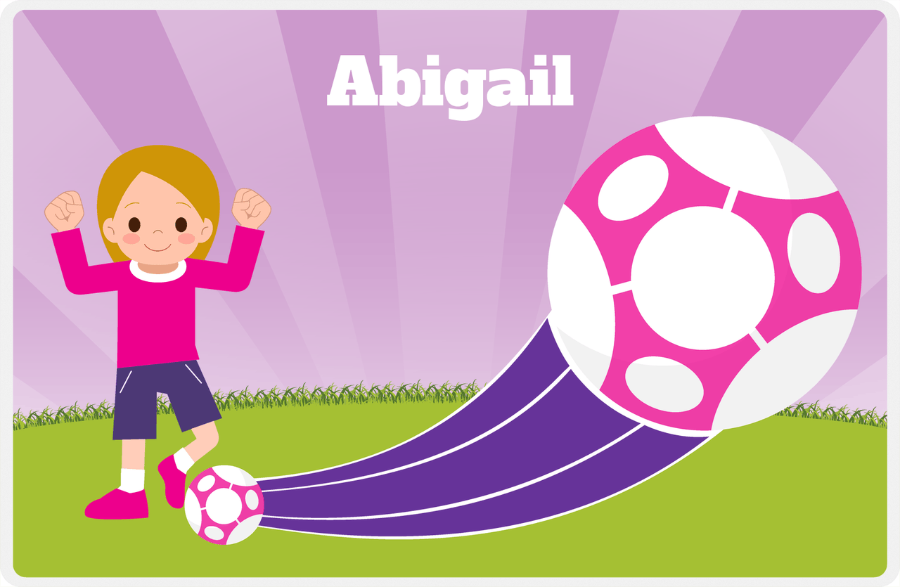 Personalized Soccer Placemat XIII - Purple Background - Blonde Girl -  View