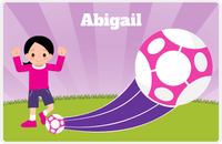 Thumbnail for Personalized Soccer Placemat XIII - Purple Background - Black Hair Girl -  View
