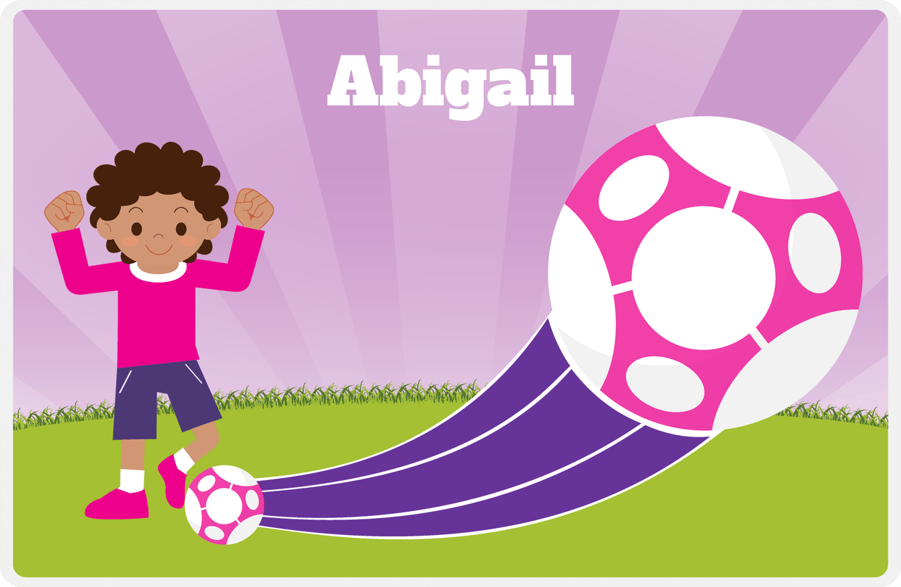 Personalized Soccer Placemat XIII - Purple Background - Black Girl -  View