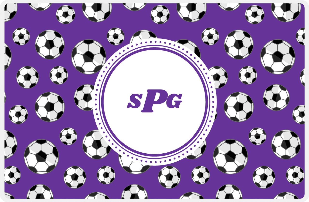 Personalized Soccer Placemat XV - Purple Background - Circle Nameplate -  View