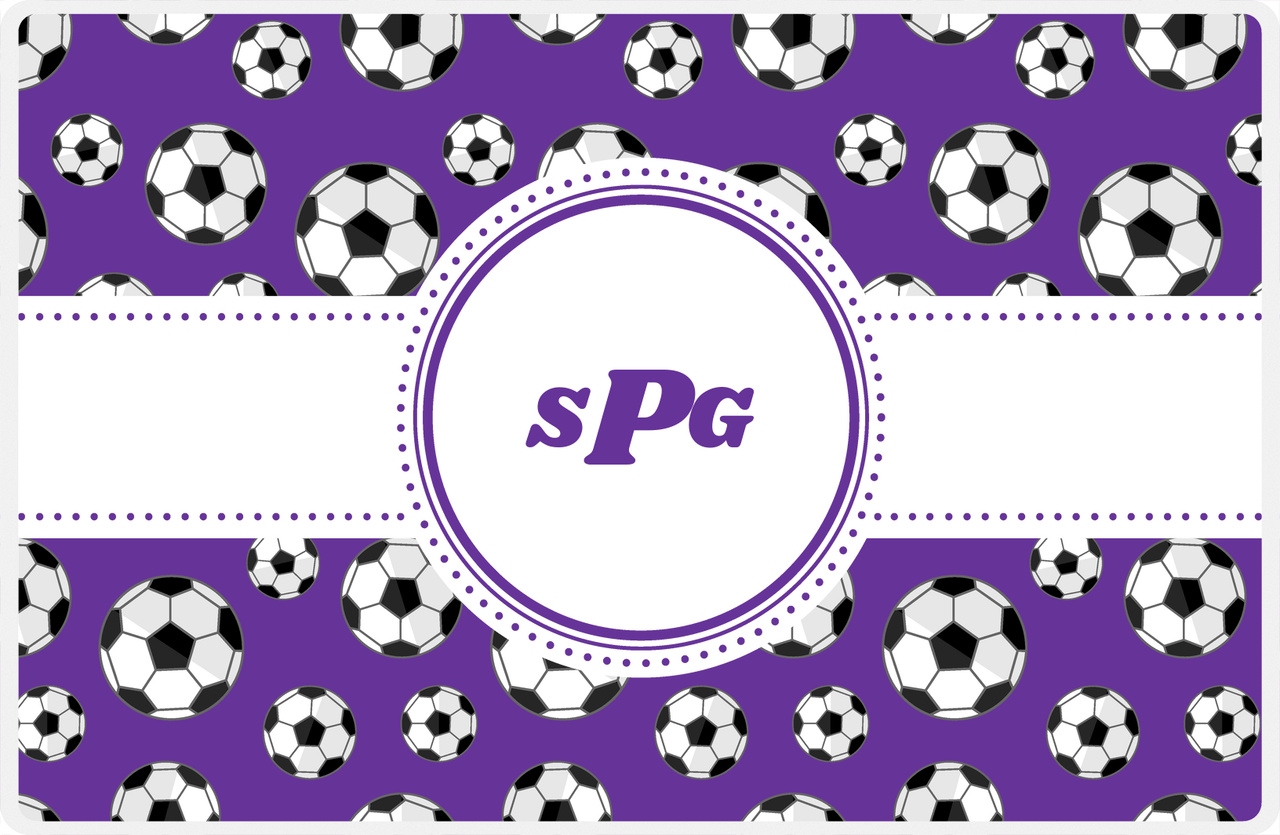 Personalized Soccer Placemat XV - Purple Background - Circle Ribbon Nameplate -  View