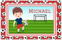 Thumbnail for Personalized Soccer Placemat XVI - Red Border - Brown Hair Boy -  View