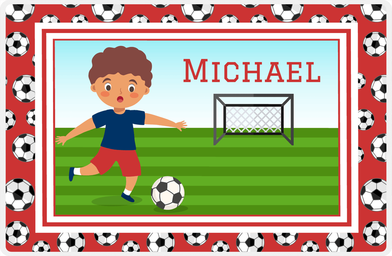Personalized Soccer Placemat XVI - Red Border - Black Boy -  View