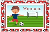 Thumbnail for Personalized Soccer Placemat XVI - Red Border - Black Boy -  View