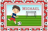 Thumbnail for Personalized Soccer Placemat XVI - Red Border - Black Hair Boy -  View