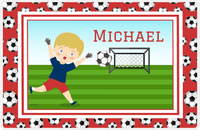 Thumbnail for Personalized Soccer Placemat XVI - Red Border - Blond Boy II -  View
