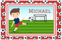 Thumbnail for Personalized Soccer Placemat XVI - Red Border - Brown Hair Boy II -  View