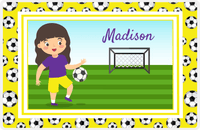 Thumbnail for Personalized Soccer Placemat XVII - Yellow Border - Brunette Girl -  View
