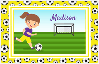 Thumbnail for Personalized Soccer Placemat XVII - Yellow Border - Brunette Girl II -  View