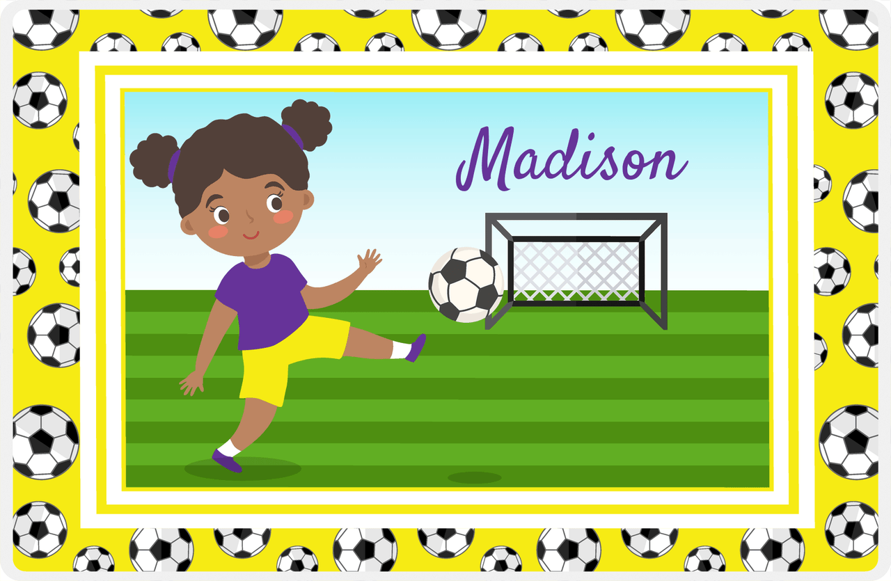 Personalized Soccer Placemat XVII - Yellow Border - Black Girl -  View