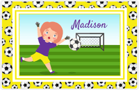 Thumbnail for Personalized Soccer Placemat XVII - Yellow Border - Redhead Girl -  View