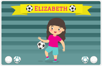 Thumbnail for Personalized Soccer Placemat XVIII - Yellow Ribbon - Brunette Girl -  View
