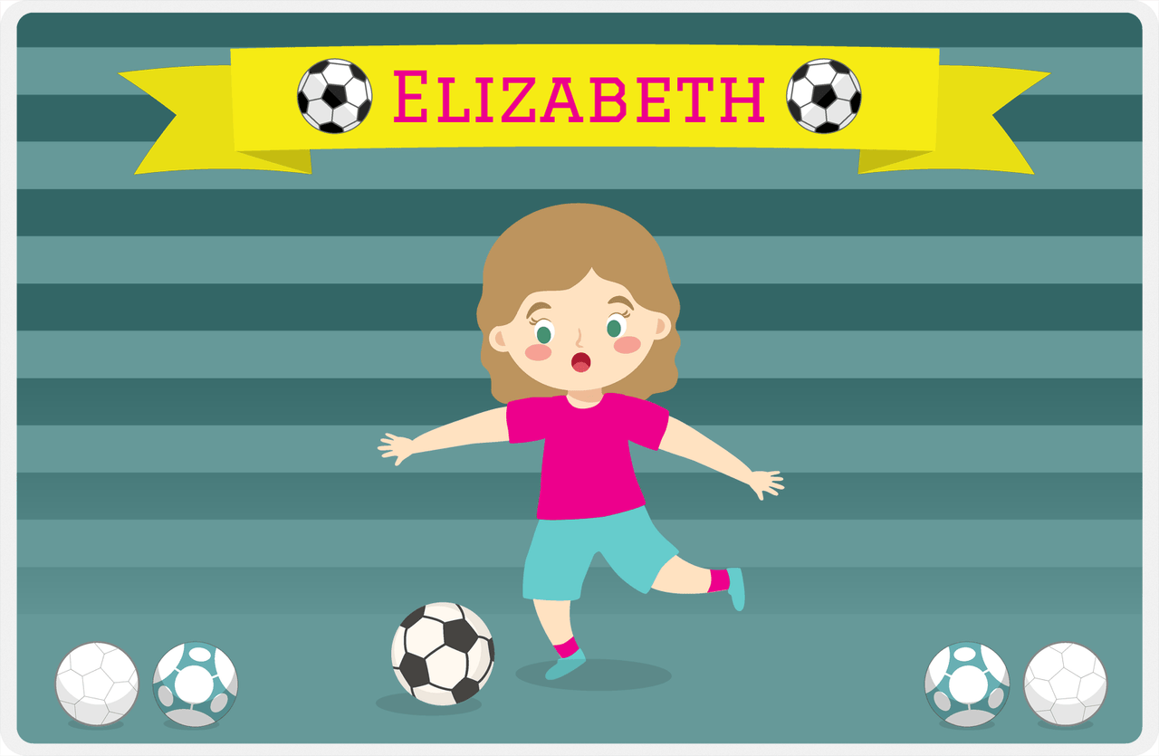 Personalized Soccer Placemat XVIII - Yellow Ribbon - Blonde Girl -  View