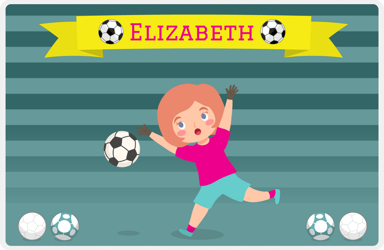 Personalized Soccer Placemat XVIII - Yellow Ribbon - Redhead Girl -  View