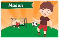 Thumbnail for Personalized Soccer Placemat XXII - Orange Background - Brown Hair Boy -  View