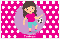Thumbnail for Personalized Soccer Placemat XXIII - Pink Background - Black Hair Girl -  View