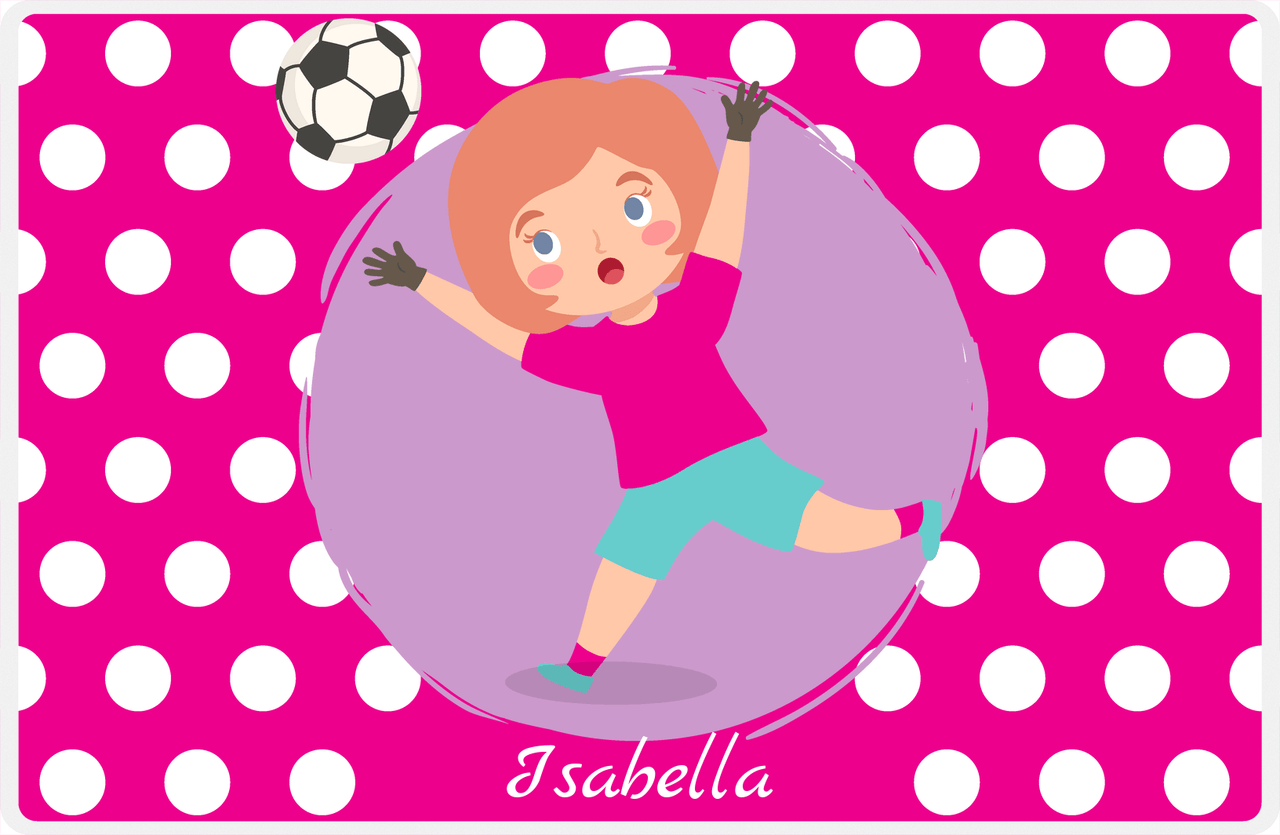 Personalized Soccer Placemat XXIII - Pink Background - Redhead Girl -  View