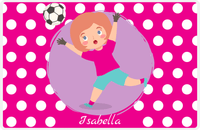 Thumbnail for Personalized Soccer Placemat XXIII - Pink Background - Redhead Girl -  View