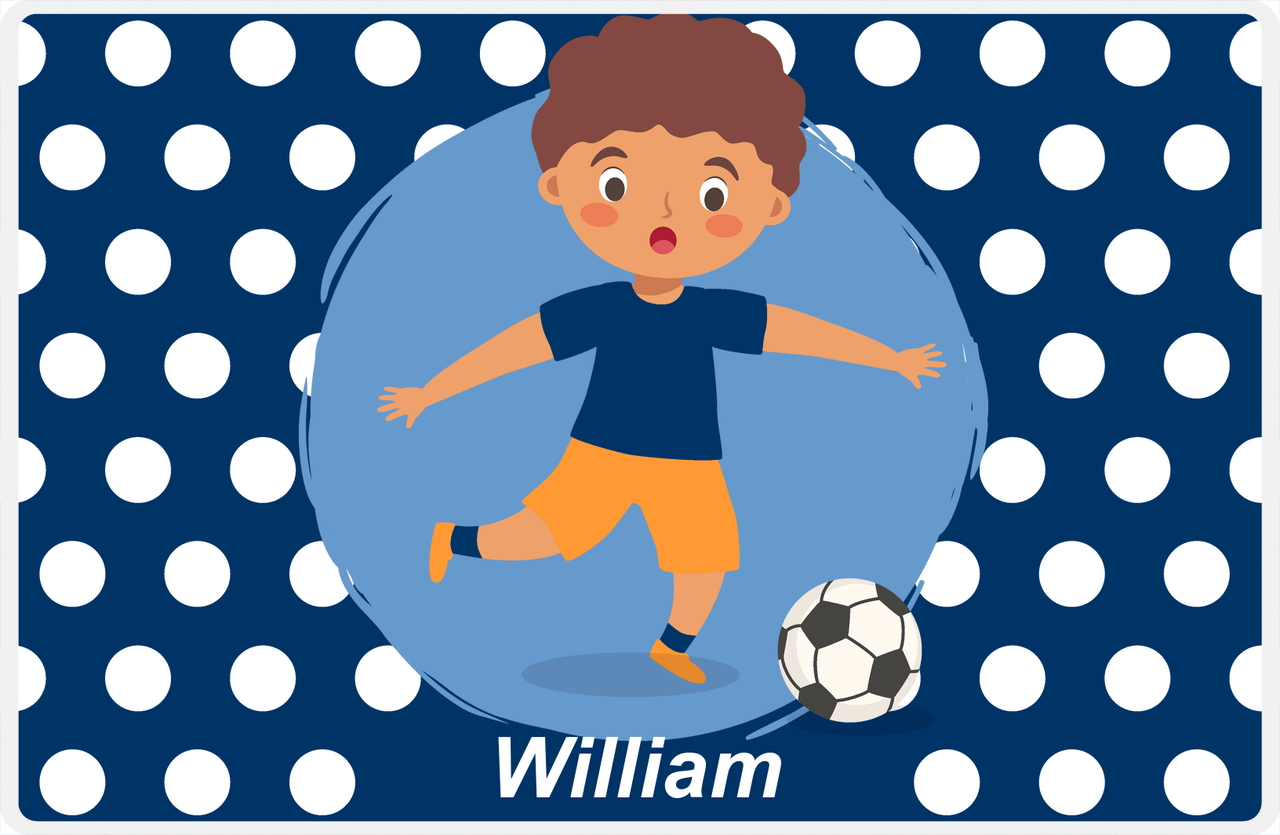 Personalized Soccer Placemat XXIV - Blue Background - Black Boy -  View