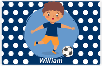 Thumbnail for Personalized Soccer Placemat XXIV - Blue Background - Black Boy -  View