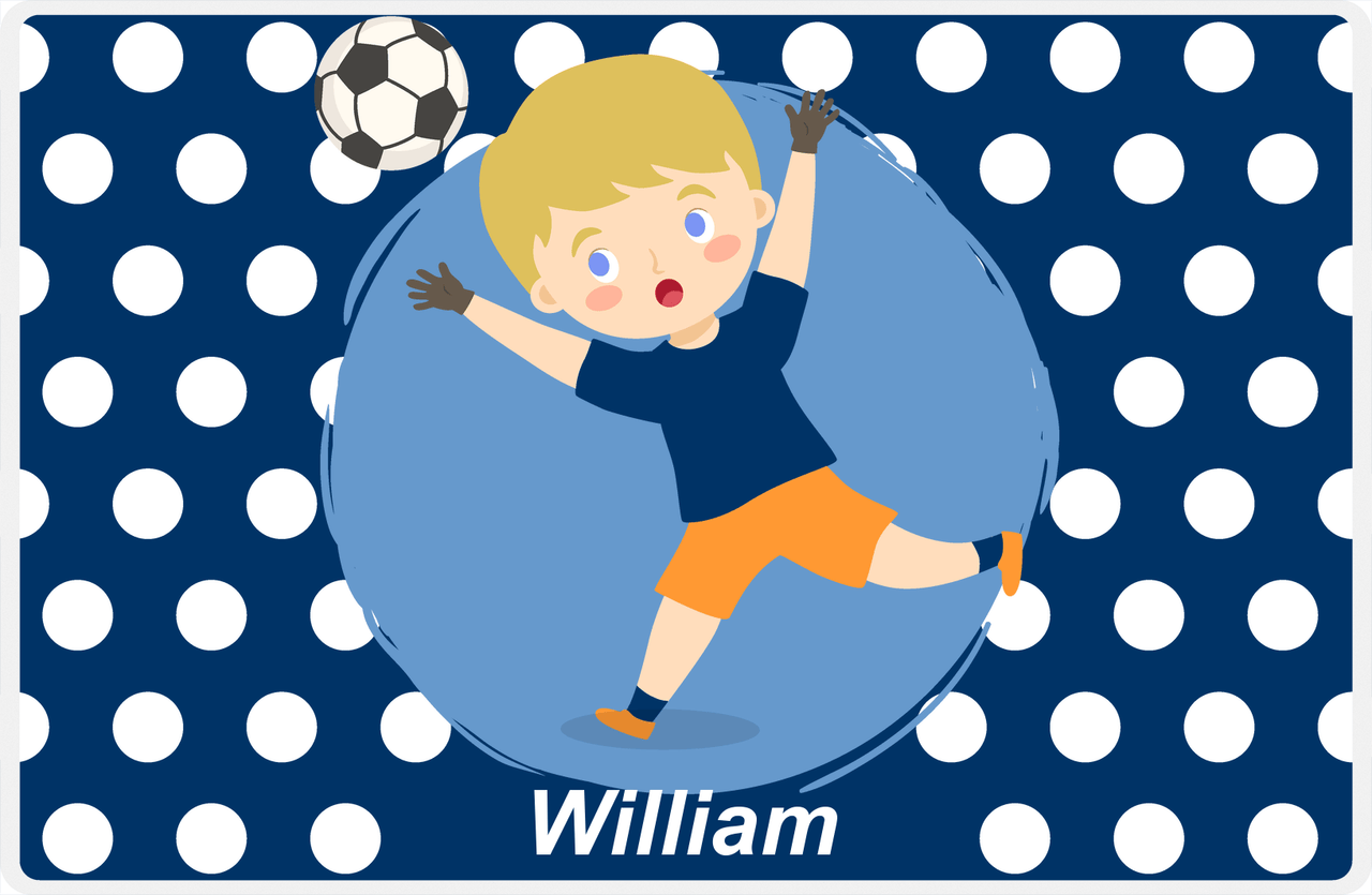 Personalized Soccer Placemat XXIV - Blue Background - Blond Boy II -  View