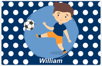 Thumbnail for Personalized Soccer Placemat XXIV - Blue Background - Brown Hair Boy II -  View