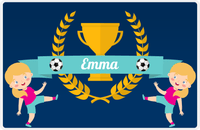Thumbnail for Personalized Soccer Placemat XXVIII - Blue Background - Blonde Girl II -  View