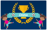 Thumbnail for Personalized Soccer Placemat XXVIII - Blue Background - Black Girl -  View