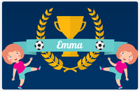 Thumbnail for Personalized Soccer Placemat XXVIII - Blue Background - Redhead Girl -  View