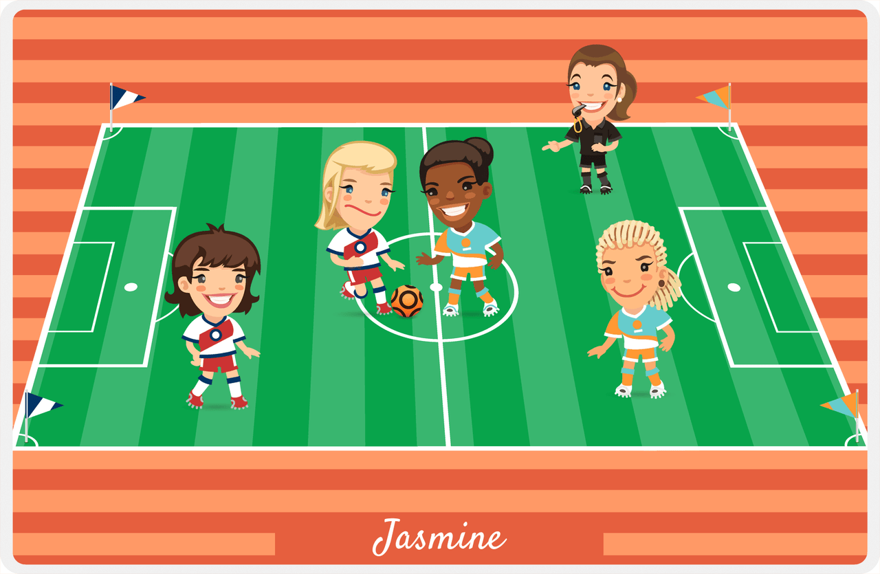 Personalized Soccer Placemat XXXI - Orange Background - Girls Teams -  View