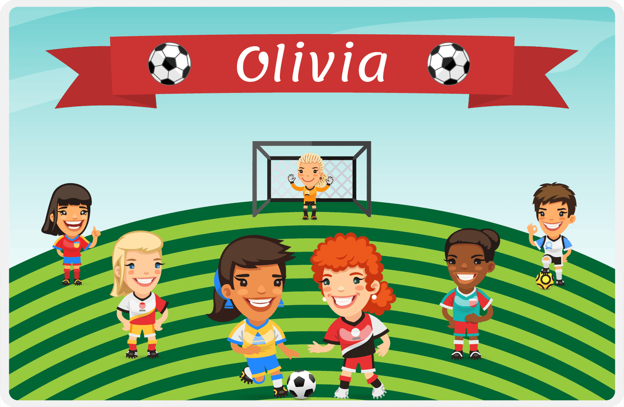 Personalized Soccer Placemat XXXIII - Blue Background - Girls Team -  View