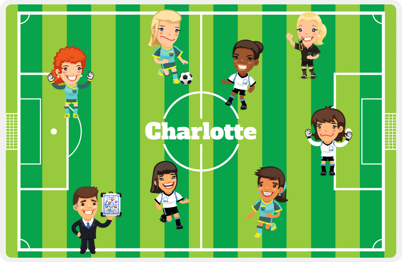 Personalized Soccer Placemat XXXVII - Green Background - Girl Teams -  View