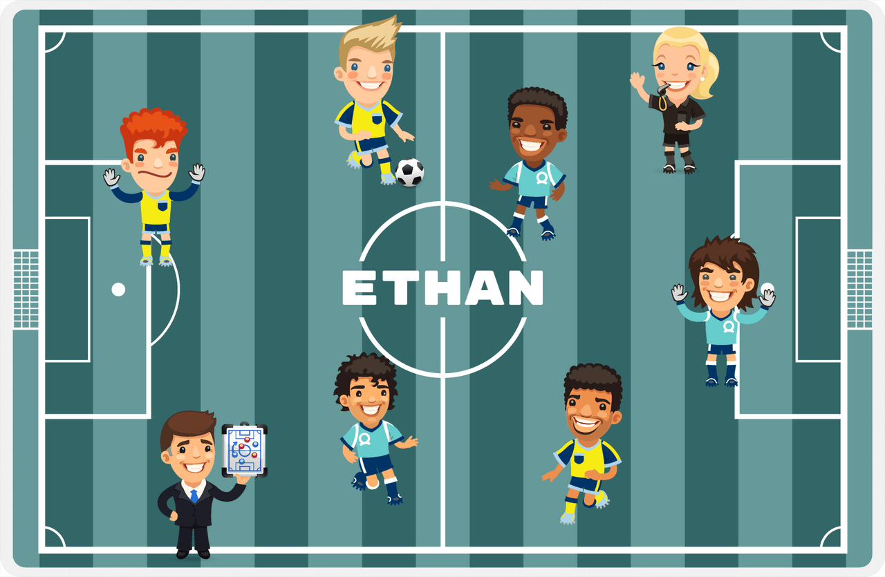 Personalized Soccer Placemat XXXVIII - Teal Background - Boy Teams -  View