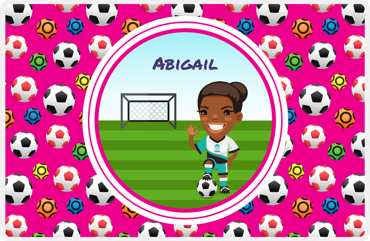 Personalized Soccer Placemat XXXIX - Pink Background - Black Girl -  View