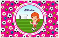 Thumbnail for Personalized Soccer Placemat XXXIX - Pink Background - Redhead Girl -  View