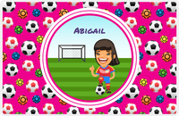 Thumbnail for Personalized Soccer Placemat XXXIX - Pink Background - Black Hair Girl II -  View