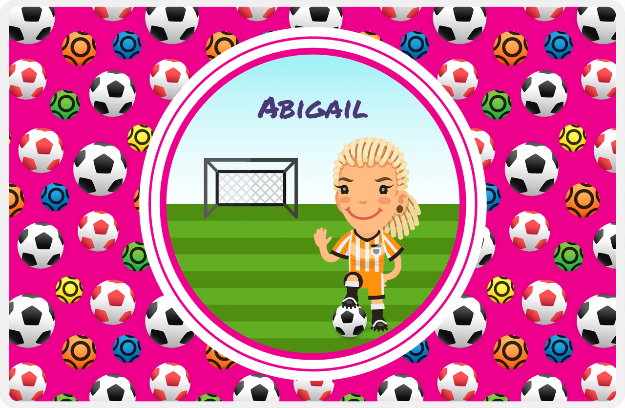 Personalized Soccer Placemat XXXIX - Pink Background - Blonde Girl II -  View