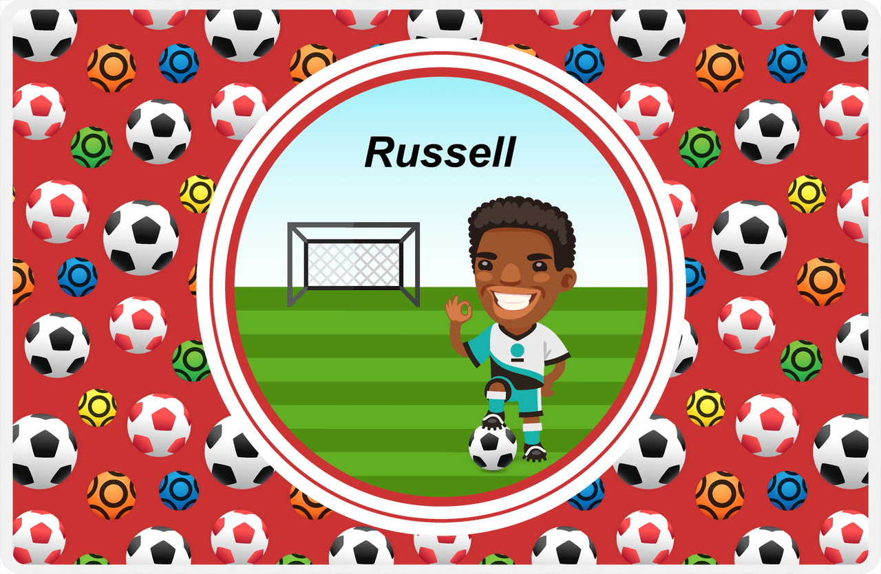 Personalized Soccer Placemat XL - Red Background - Black Boy -  View