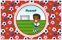 Thumbnail for Personalized Soccer Placemat XL - Red Background - Black Boy -  View