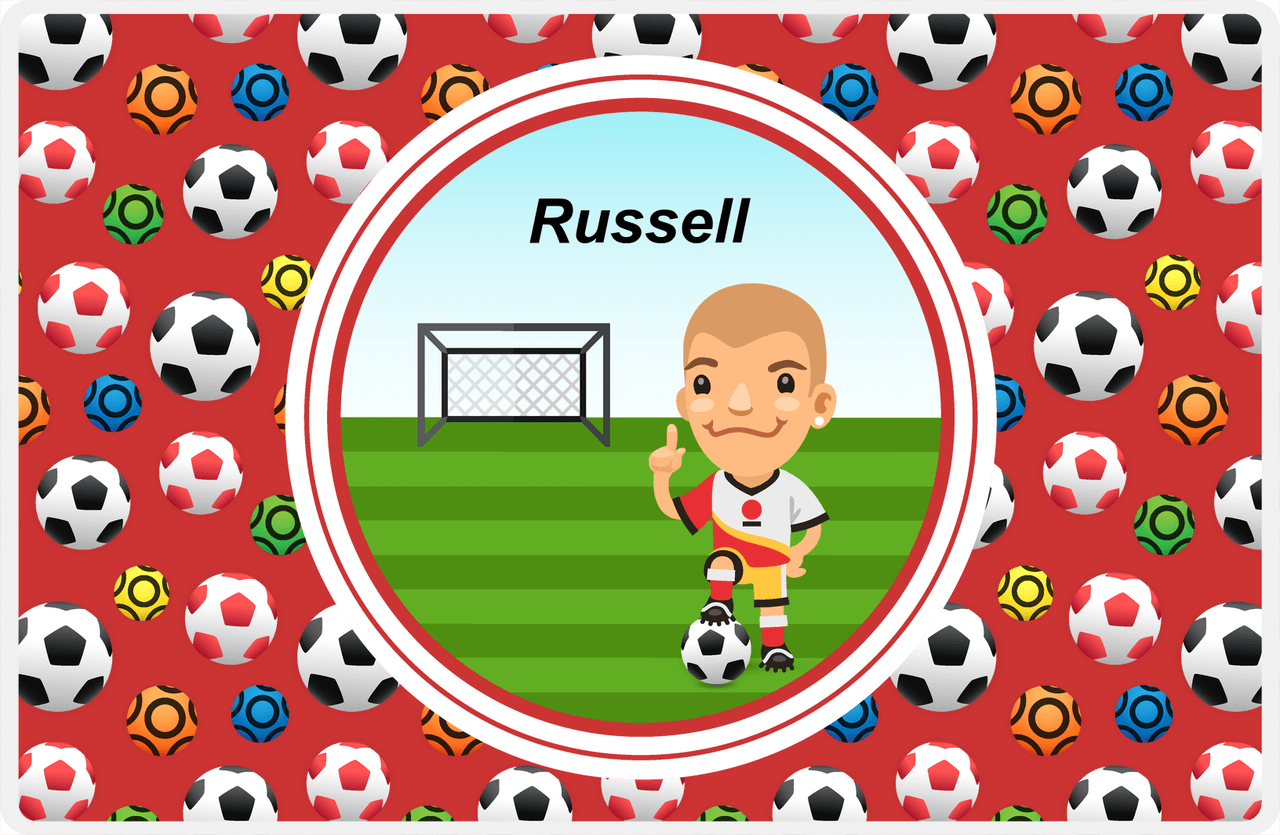 Personalized Soccer Placemat XL - Red Background - Blond Boy -  View