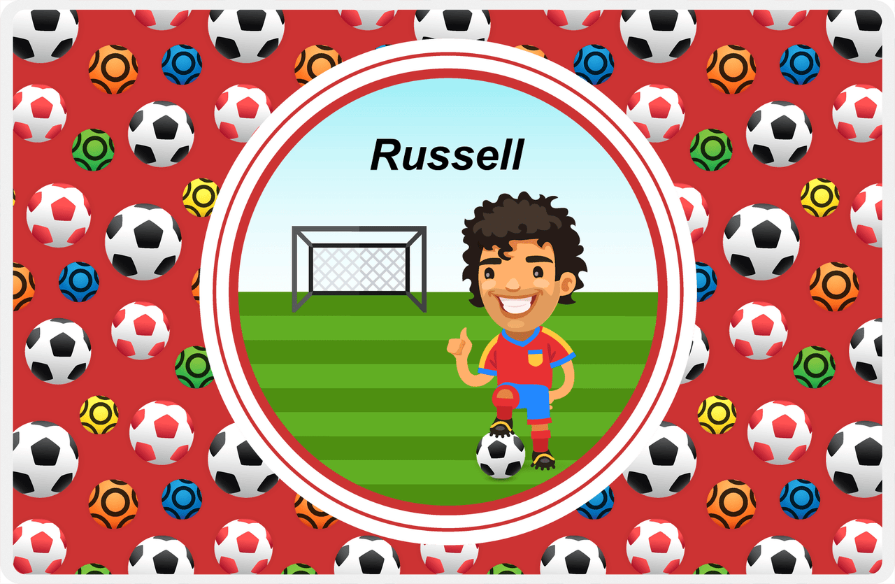 Personalized Soccer Placemat XL - Red Background - Black Hair Boy II -  View