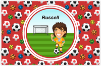 Thumbnail for Personalized Soccer Placemat XL - Red Background - Brown Hair Boy -  View