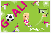 Thumbnail for Personalized Soccer Placemat XLI - Green Background - Blonde Girl -  View