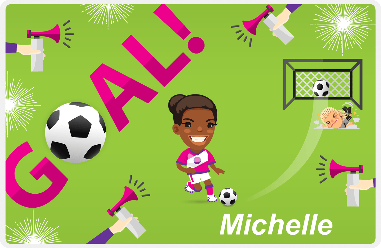 Personalized Soccer Placemat XLI - Green Background - Black Girl -  View