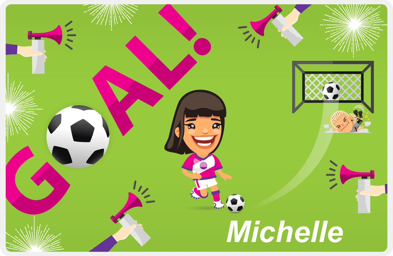 Personalized Soccer Placemat XLI - Green Background - Black Hair Girl -  View
