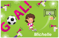 Thumbnail for Personalized Soccer Placemat XLI - Green Background - Brunette Girl -  View