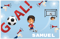Thumbnail for Personalized Soccer Placemat XLII - Blue Background - Black Hair Boy -  View