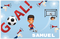Thumbnail for Personalized Soccer Placemat XLII - Blue Background - Black Hair Boy II -  View