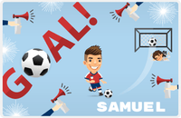 Thumbnail for Personalized Soccer Placemat XLII - Blue Background - Brown Hair Boy -  View