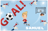 Thumbnail for Personalized Soccer Placemat XLII - Blue Background - Blonde Boy -  View